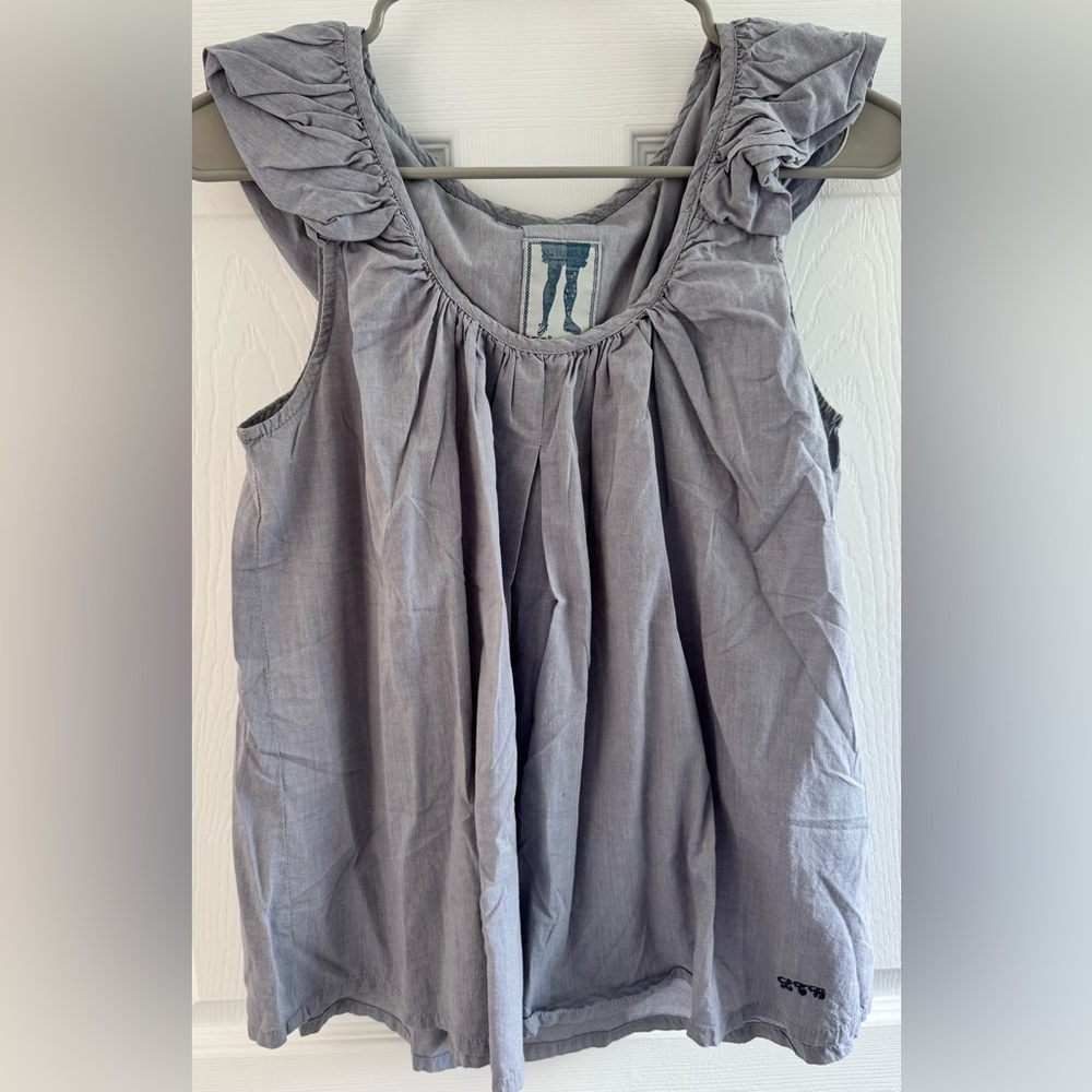 LTB Medium Blue Cotton Ruffle Sleeve Tank Blouse Boho Lightweight Top